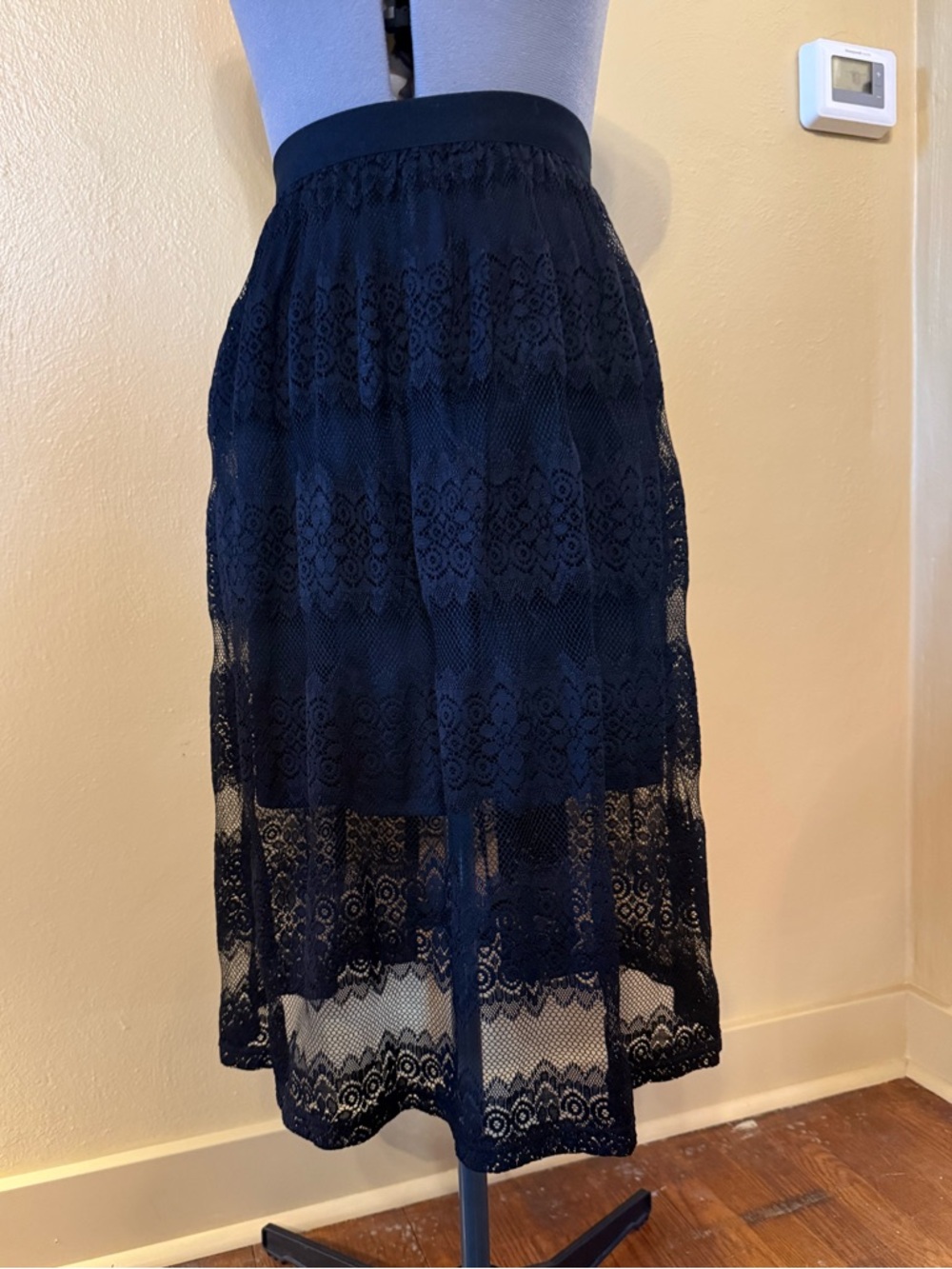 Black lace midi skirt